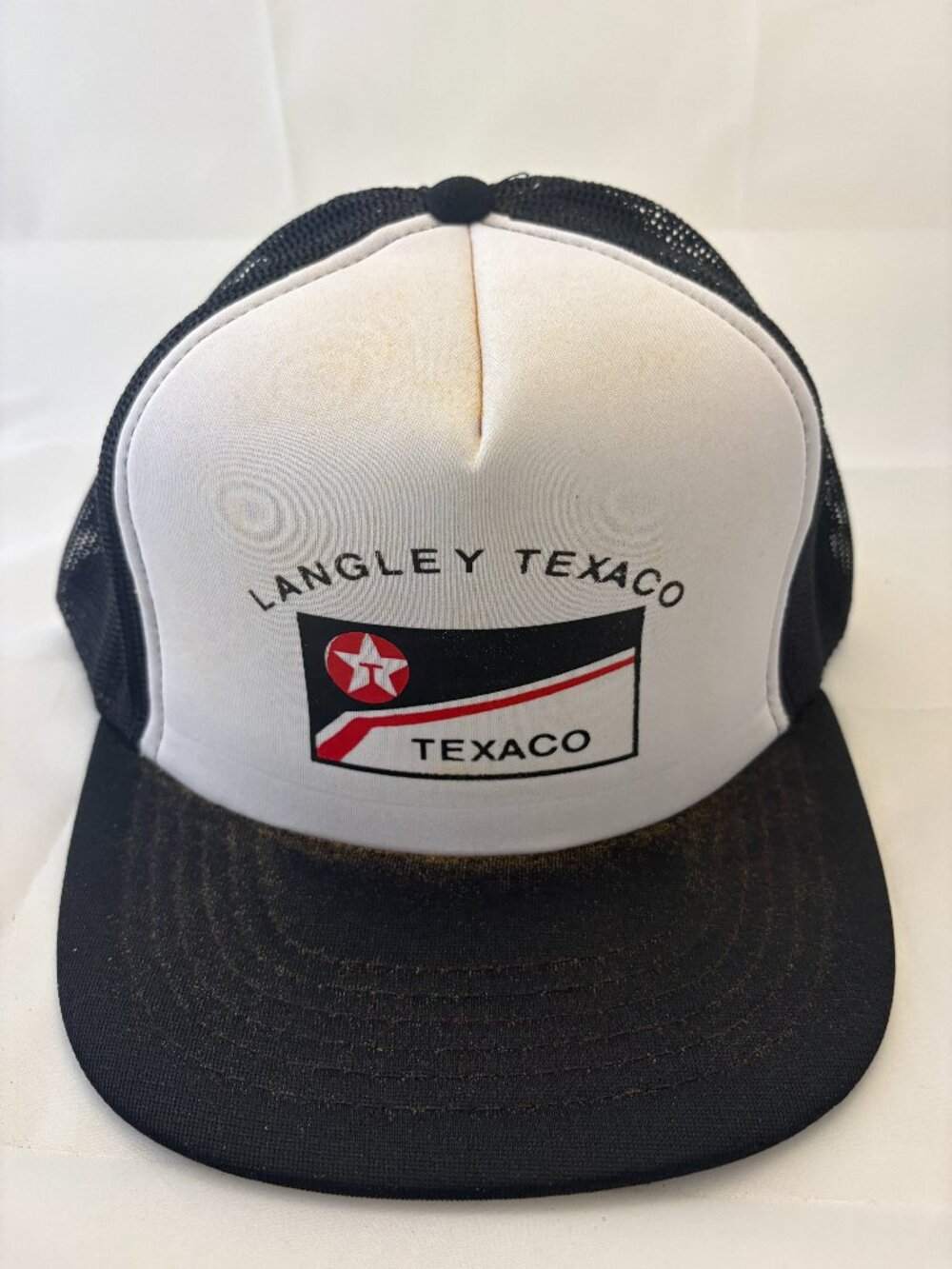 Vintage Langley Texaco Trucker Hat Black White Snapback Gas Station Cap